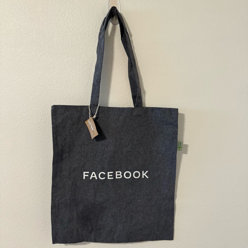 Facebook Gray Canvas Reusable Tote NWT-17x15”